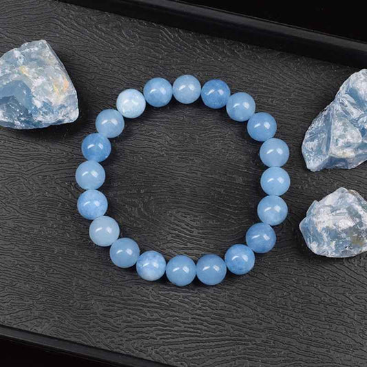 Lyraelle - Armband med Naturliga Akvamarin-Kvarts-Pärlor
